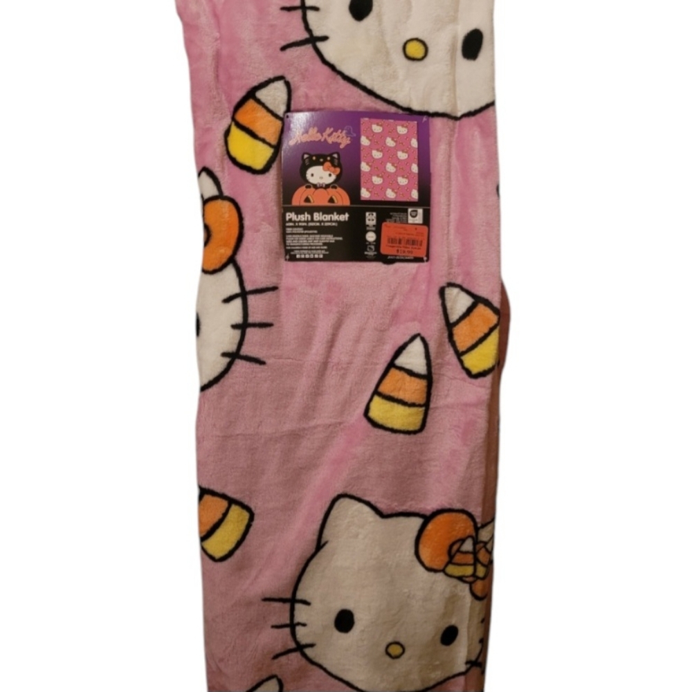 Hello Kitty Halloween Throw Blanket Pink Candy Corn